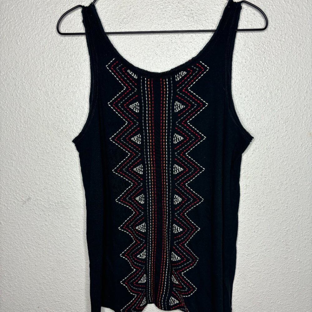 Sundance Women's Sz S Black Tribal Embroidered Blouse, Tank Top